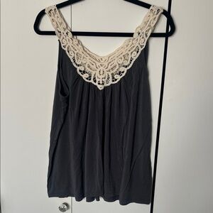 Kismet Gray Tank Top with Cream Crochet Neckline